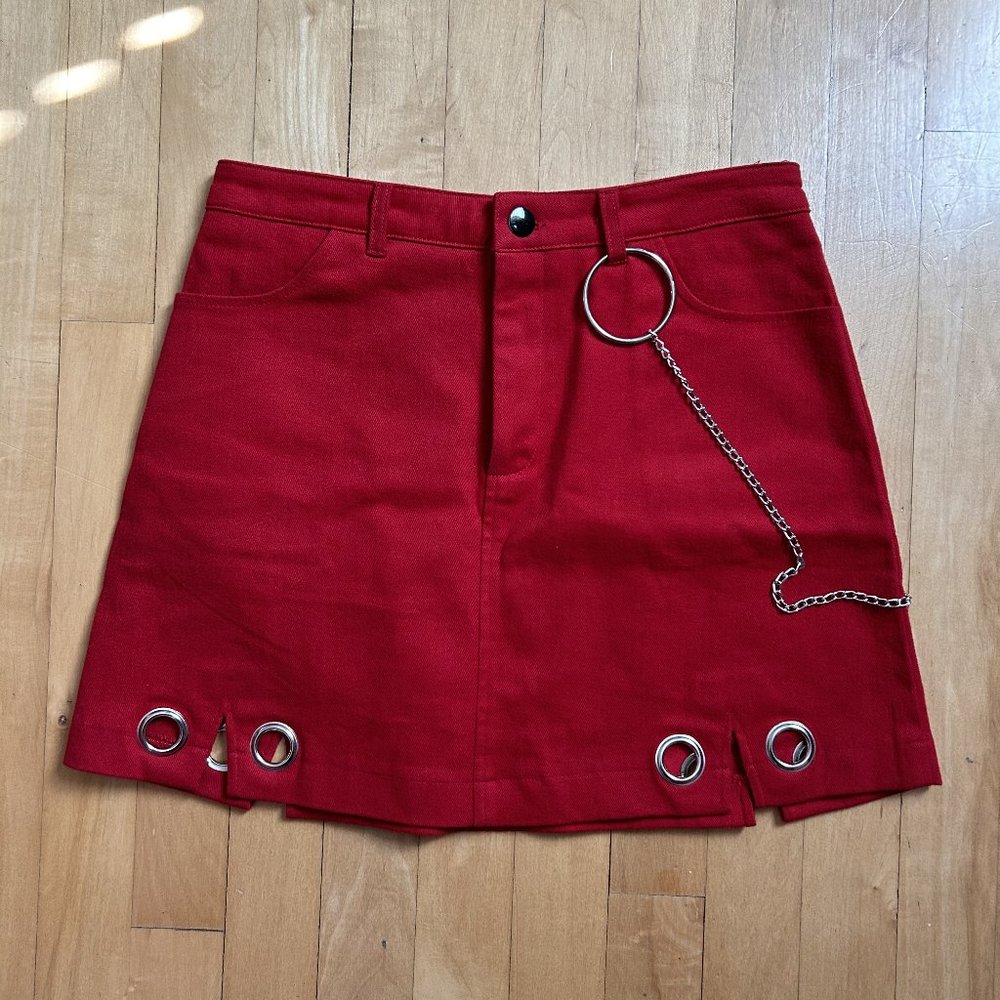 Red Goth/Punk/Alternative Mini Skirt with O-Ring Detail